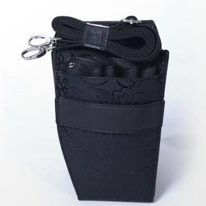 100% Leather Styling tool case with two-way strap and black flower patterns